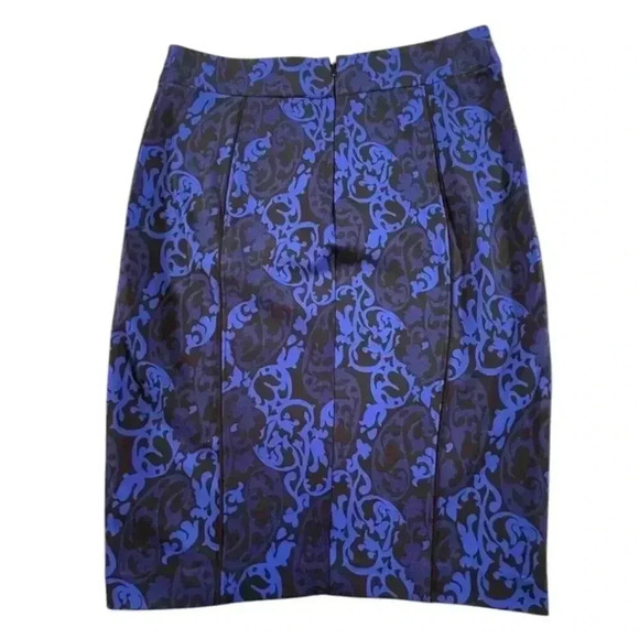 Ann Taylor Damask Ponte Pencil Skirt Blue Pattern Size 6 - Picture 3 of 6